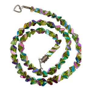 Vintage Vitriol Swarovski Aurora Borealis Crystal Chevrons Beaded Necklace